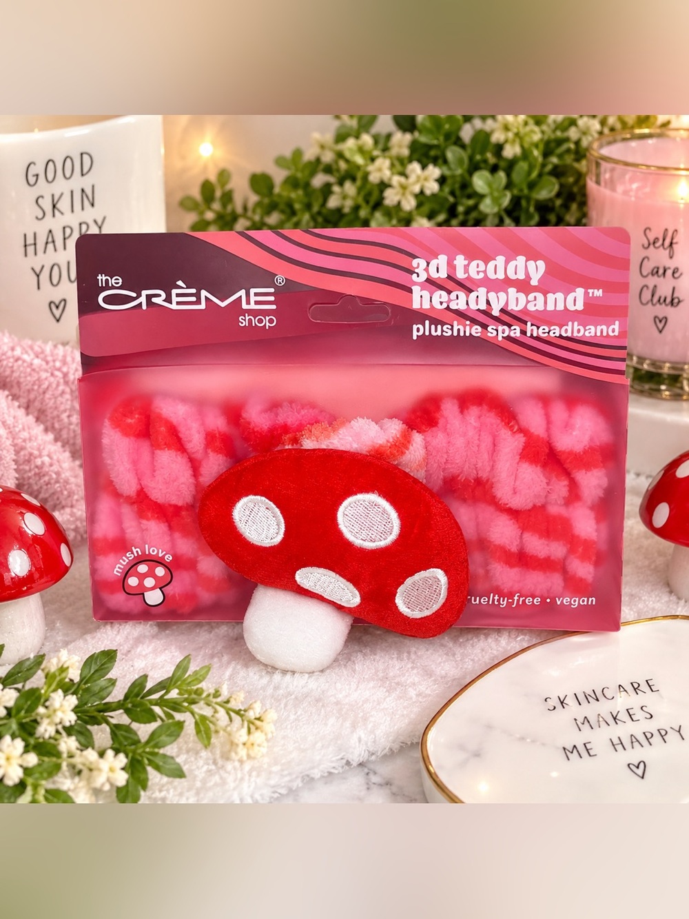 🍄 The Crème Shop 3D Teddy Headyband Plushie Spa Headband — Mushroom